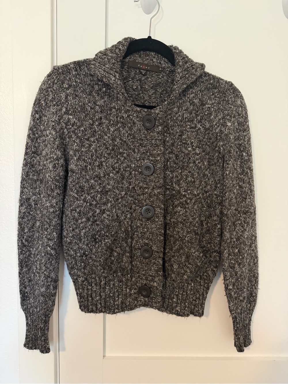 Fever Chunky Hooded Button-Front Women's Sweater - Gray Marled